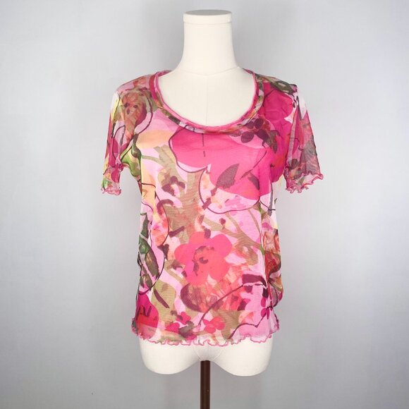 Pink Floral Mesh Shirt - Peruggi Italian Designer Vintage - Picture 12 of 12